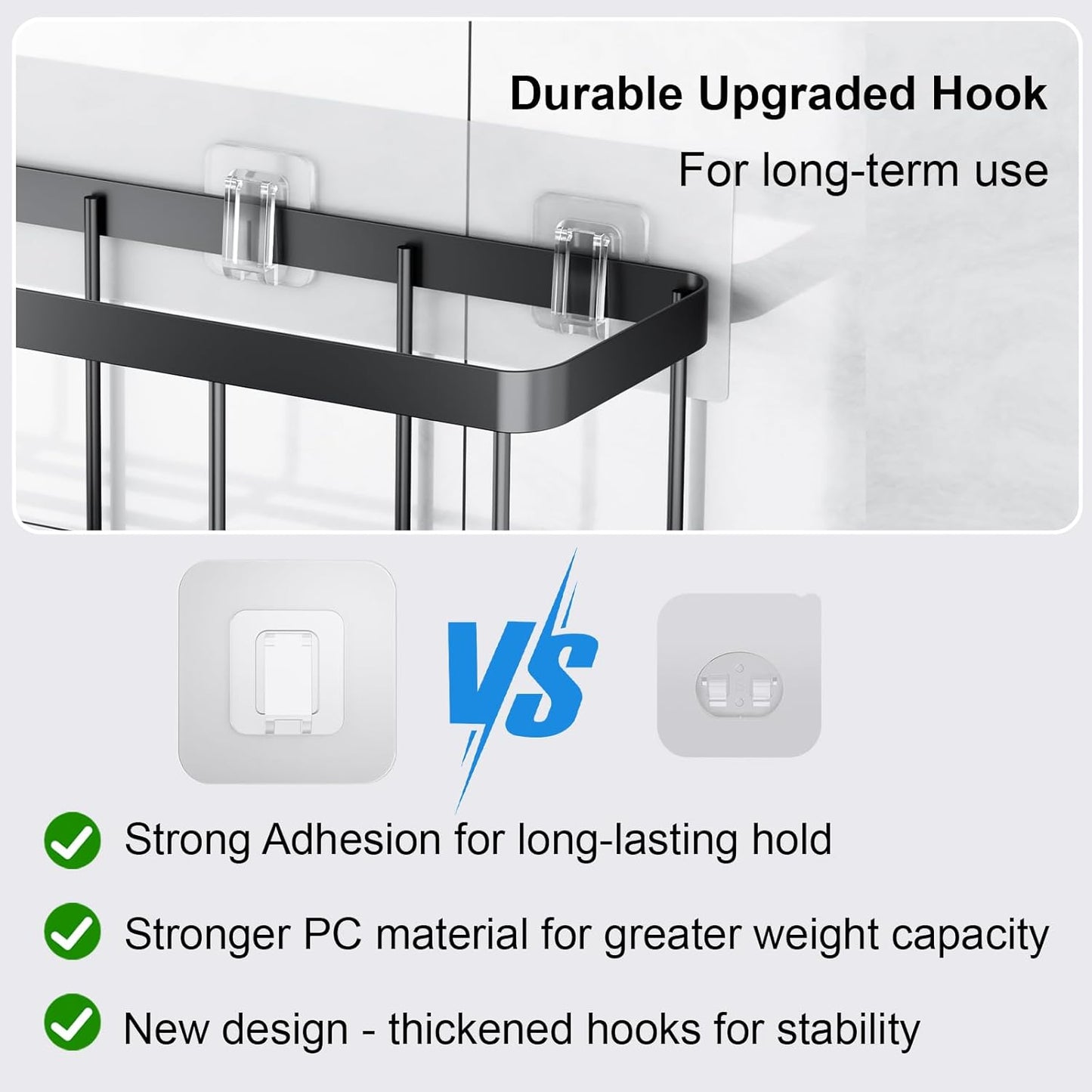 Skiennix Shower Caddy Hooks - 14 Pack Transparent Adhesive, No Drilling, Waterproof for Bathroom & Kitchen Storage