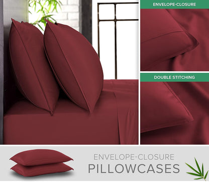 Pure Bamboo California King Sheets - 100% Organic Viscose Bed Set, Soft & Cooling, Merlot Color