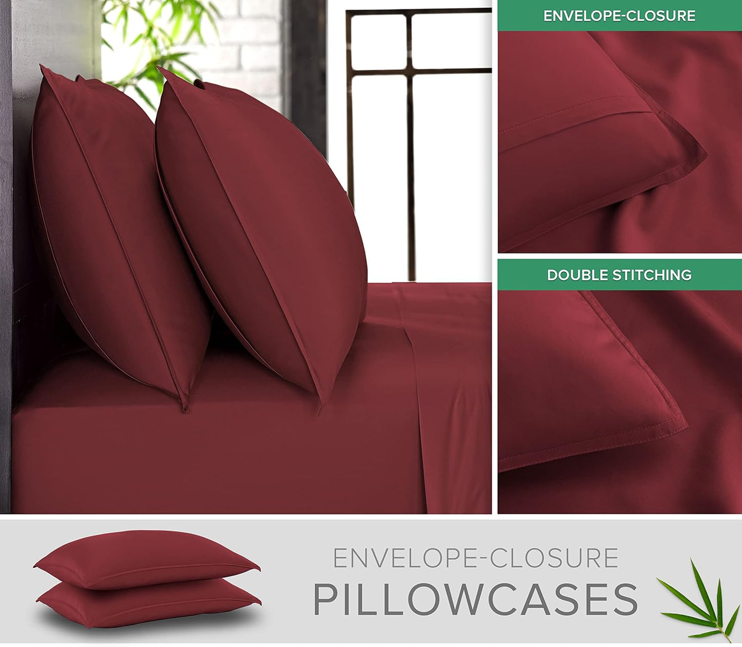 Pure Bamboo King Sheets - Luxuriously Soft 100% Organic Viscose Bed Sheet Set | Cooling & Durable (King, Merlot)