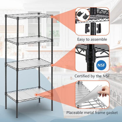 FDW Metal Wire Shelves - 4-Tier Storage Solution with 4 PP Sheets | Versatile Black Shelving for Laundry, Bathroom, Kitchen, Garage (18L x 12W x 44H)