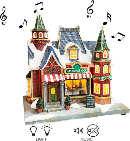 Moments In Time Lighted Christmas Village Building - LED Music & Battery Operated | Plays 8 Holiday Songs