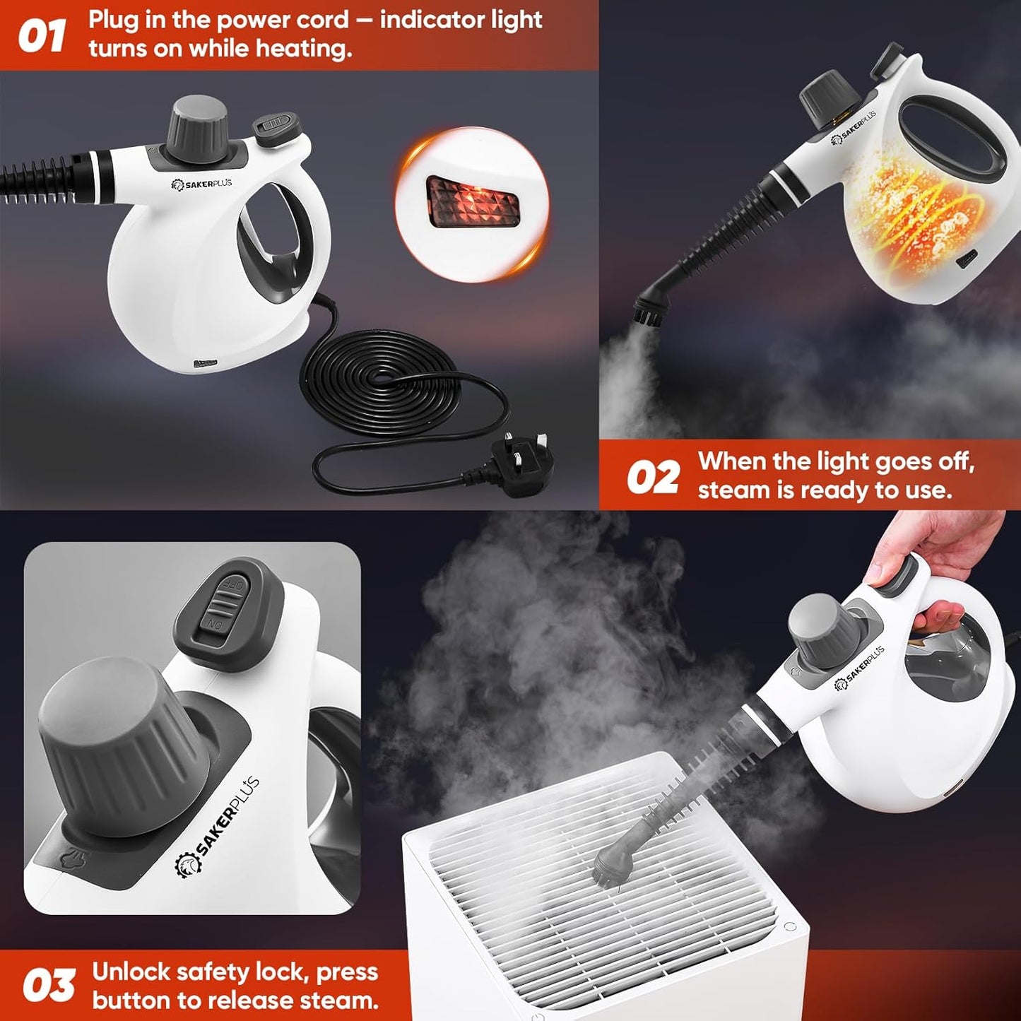 Steam Disinfection Cleaner, Handheld Pressurized Natural Steam Cleaner with 9 PCS Accessories, Portable Multi-Surface Steamer for Cleaning Home Kitchen Floor, Upholstery, Tile Grout & Car