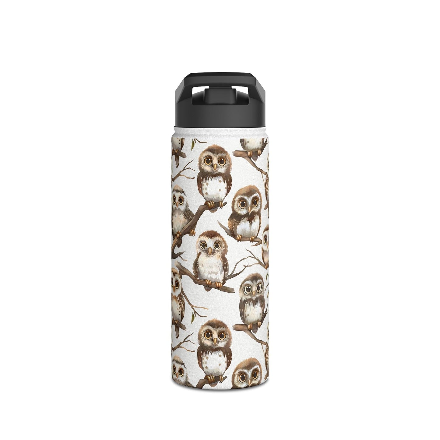 Insulated Water Bottle Thermos, 18oz, Cute Owlets - Double Walled Stainless Steel, Keeps Drinks Hot or Cold