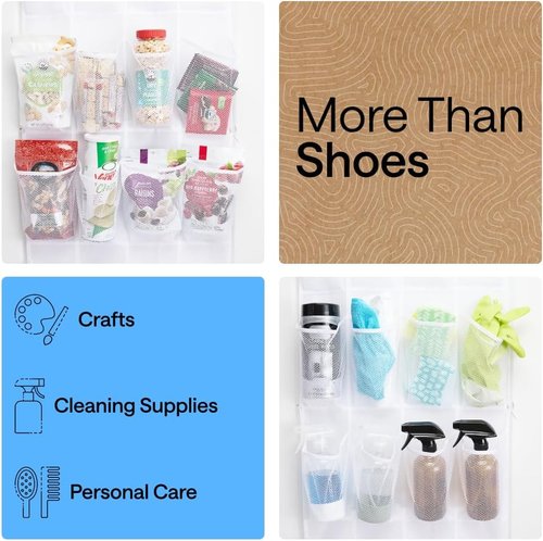 GORILLA GRIP Over The Door Shoe Organizer - 24 Extra Large Breathable Mesh Pockets | Space-Saving Storage Solution in White