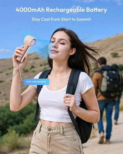 Gaiatop Handheld Personal Fan - Powerful Turbo Cooling | 4000mAh USB Rechargeable Mini Fan - Pink