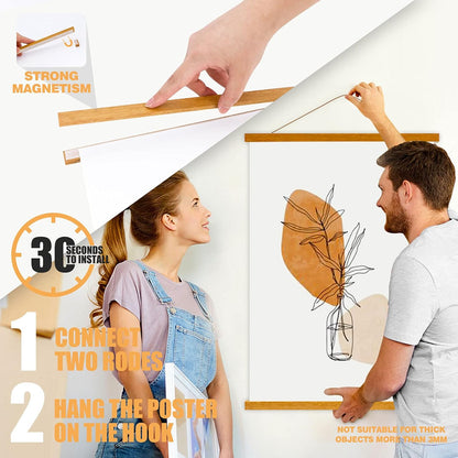 Ywlake Magnetic Poster Hanger - Teak Wood Frame for 18x24 & 18x12 Prints | Easy Wall Display Kit