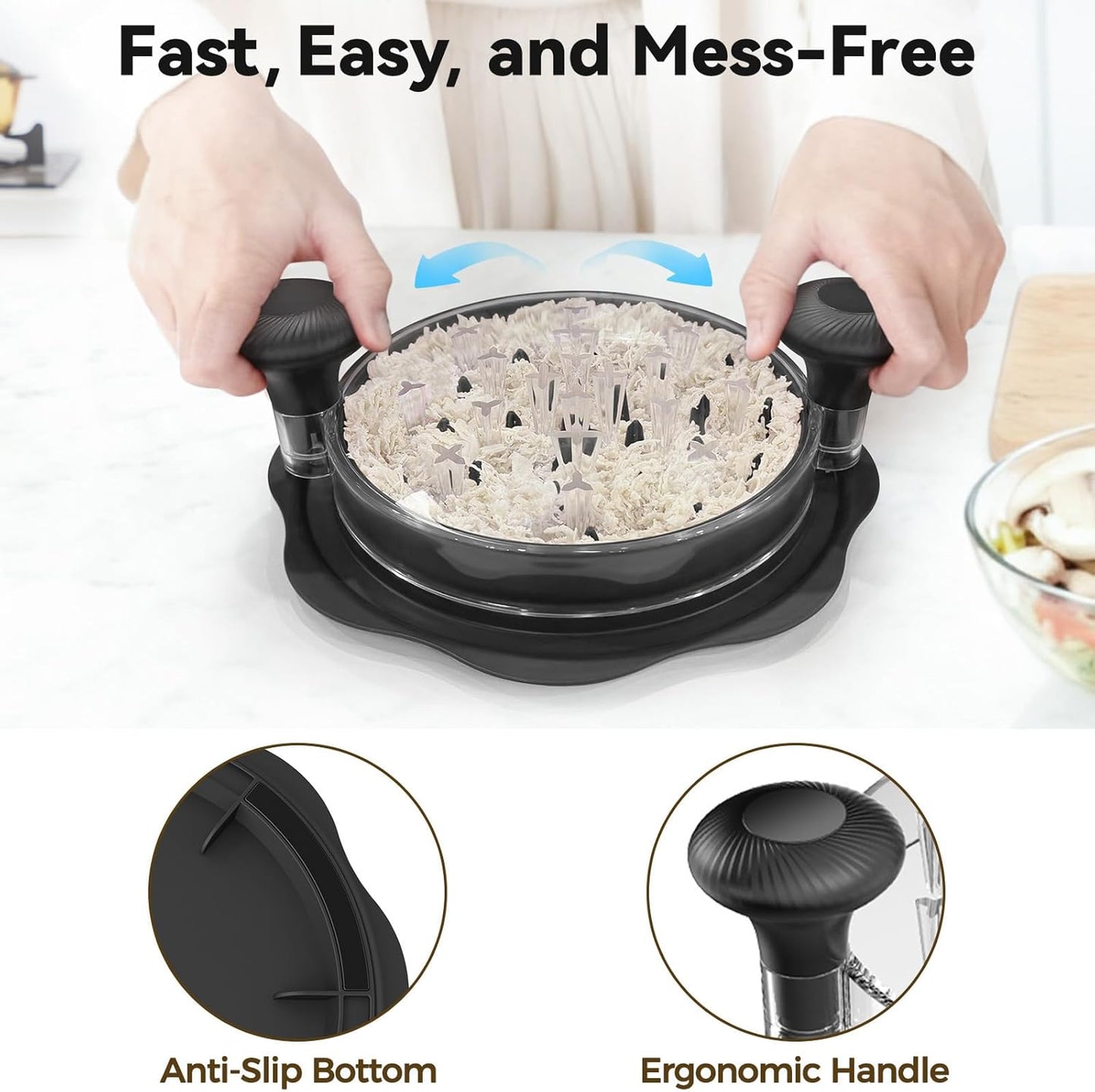 Ukeetap 10" Pro Chicken Shredder Tool - BPA-Free, Ergonomic Design, Anti-Slip Base | Black
