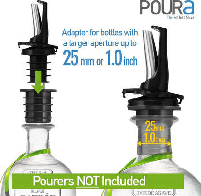 Poura Liquor Pourer Adapters 6 Pack – BPA-Free Natural Rubber – Fits Large Bottles up to 1 Inch Neck – Convert Oil or Liquor Pour Spouts – Secure Fit for XL Bottles – Black