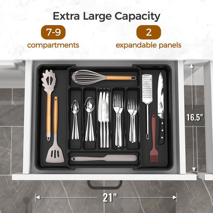 Ukeetap Extra Large Expandable Silverware Organizer - BPA-Free Cutlery Drawer Holder | Adjustable Black Design