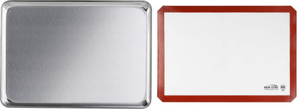 New Star Foodservice 18-Gauge Aluminum Sheet Pan Set - Includes Silicone Baking Mat, 15 x 21 Inch