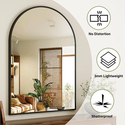 Arch Bathroom Mirror, 28x36 Inch - Wall Mounted Vanity Mirror with Aluminum Alloy Frame - Ideal for Living Room, Bedroom, Bathroom, and Entryway, Hanging or Leaning, Black