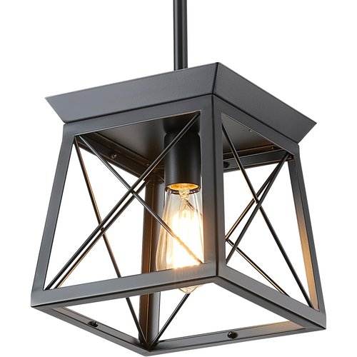 HuixuTe Black Farmhouse Pendant Lights, Industrial Kitchen Island Lighting, Rectangle Linear Cage Chandeliers for Kitchen, Dining Room Table