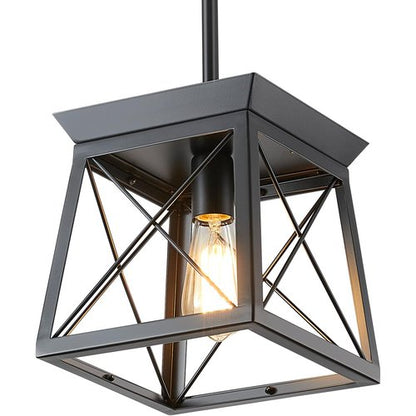 HuixuTe Black Farmhouse Pendant Lights, Industrial Kitchen Island Lighting, Rectangle Linear Cage Chandeliers for Kitchen, Dining Room Table