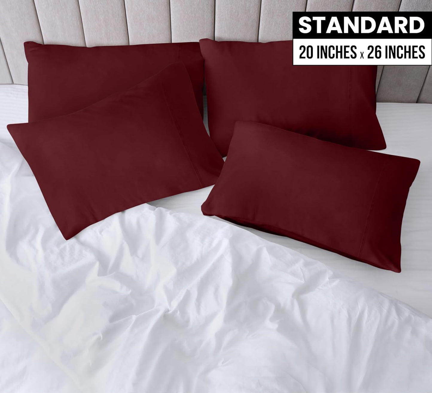 Utopia Bedding Standard Pillow Cases - Soft Brushed Microfiber - 4 Pack, Burgundy, 20 x 26 Inches