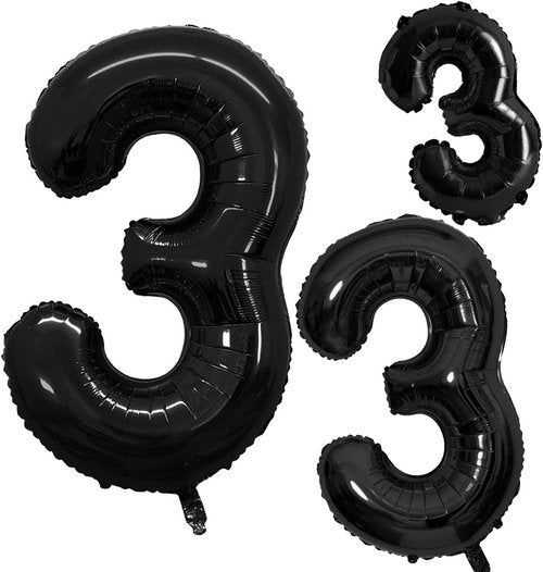GOER Black Foil Number 3 Balloons - Huge 42 Inch Birthday Party Decorations (3 Pack)