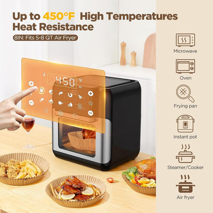 Skiennix Air Fryer Liners - 100pcs Non-Stick Parchment Paper for 5-8 Qt Air Fryers | 8 Inch Round