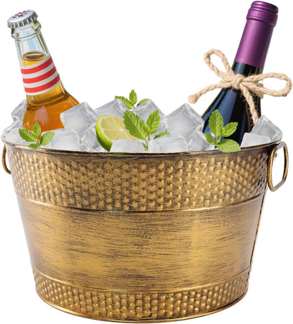 Metal Ice Bucket Galvanized Beverage Tub,Drink Buckets Large Cooler for Wine Beer Champagne Cocktails for Catering, Bars, Parties, Outdoor Events(Copper-1PC)