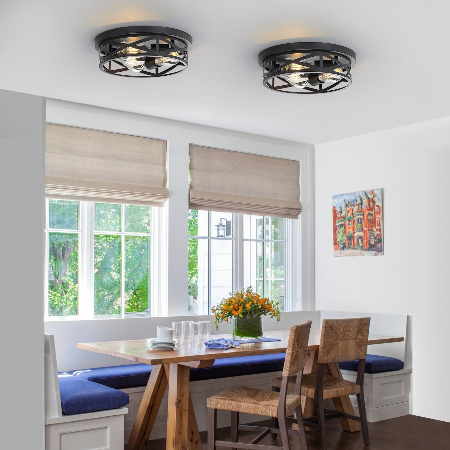 piano7797 13 inch Black Flush Mount Ceiling Light Fixtures,3-Light Modern Hallway Light Fixtures Ceiling, Black Light Fixture Ceiling Mount for Farmhouse,Kitchen, Bedroom 2 Pack