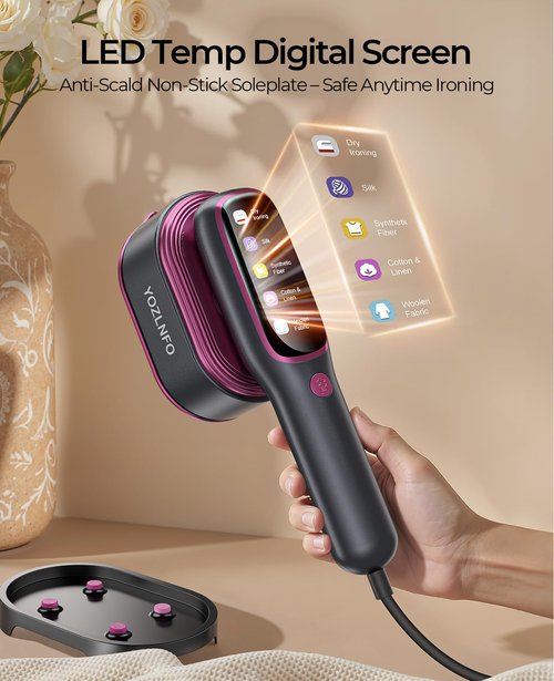 YOZLNFO Travel Steamer for Clothes Adequate Portable: 2-in-1 Mini Handheld Garment Steamer Iron - 15s Heat Up & 5 Adjustable Steam - Large Ceramic Panel - 110-120V