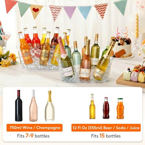 Lifewit 11.5L Ice Bucket for Parties 2 Pcs, Large Plastic Drink Cooler for Champagne Wine, Beer, Clear Beverage Tub for Mimosa & Cocktail Bar, Portable Chiller for Party Hosting & Serving