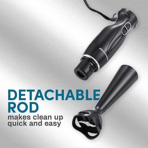 Elite Gourmet Immersion Hand Blender - 300 Watts, 2 Speed with Detachable Blades & Wand - Charcoal Black