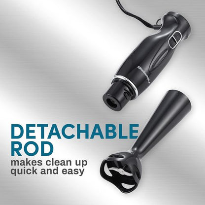 Elite Gourmet Immersion Hand Blender - 300 Watts, 2 Speed with Detachable Blades & Wand - Charcoal Black