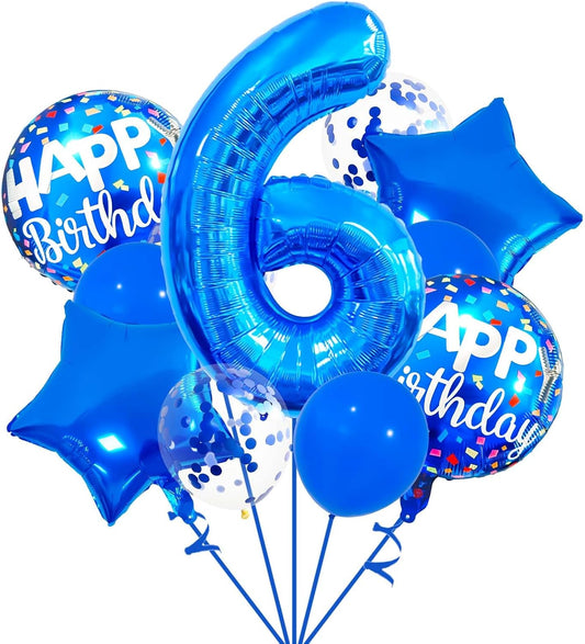 Skiennix 6 Balloon Number - Dark Blue Confetti Latex Balloon for Kids' Birthday Party Decor