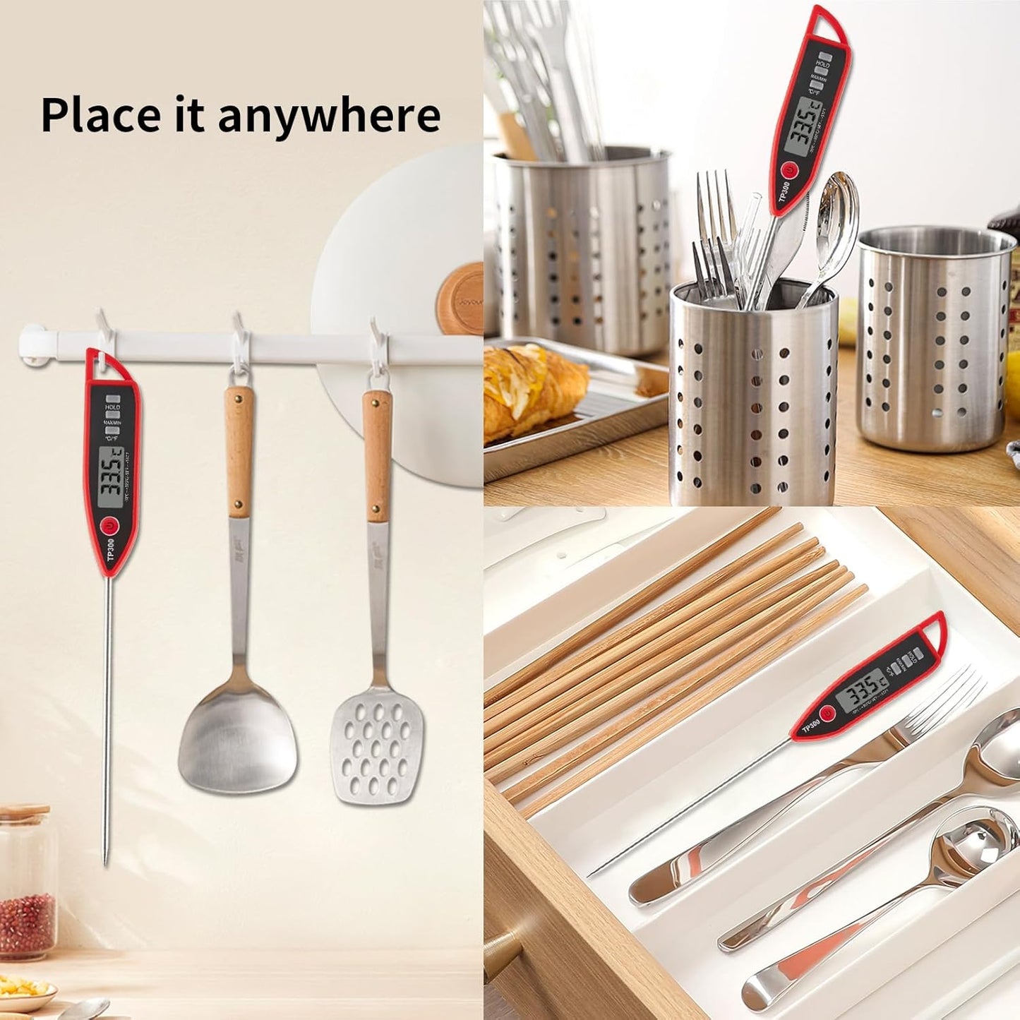 YFL Digital Meat Thermometer - Instant Read Cooking Thermometer with Large LCD Display for BBQ, Grill & Oven