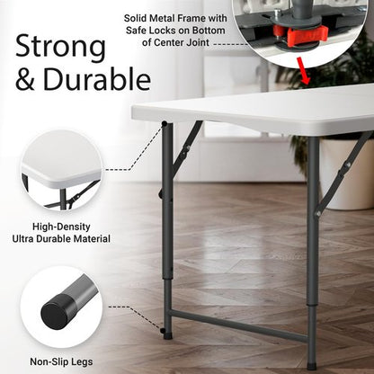 10 Pack of 4 Feet Foldable Table with Built in Handle & Steel Legs | Heavy Duty Portable | Perfect for Party, Dining, Wedding, Events, Picnic Indoor, Outdoor, Camping, Utility, Temporary