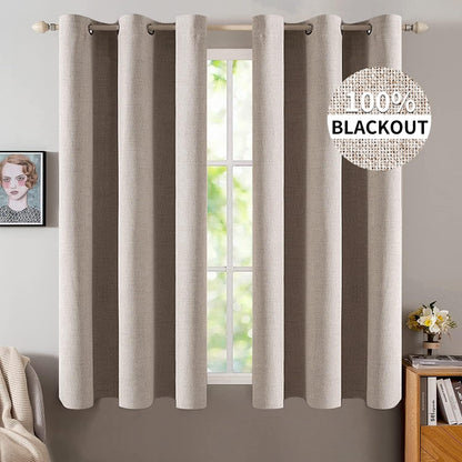 MIULEE Linen Blackout Curtains - 100% Room Darkening Thermal Insulated Grommet Panels | Khaki, 42"x63" (2 PCs)