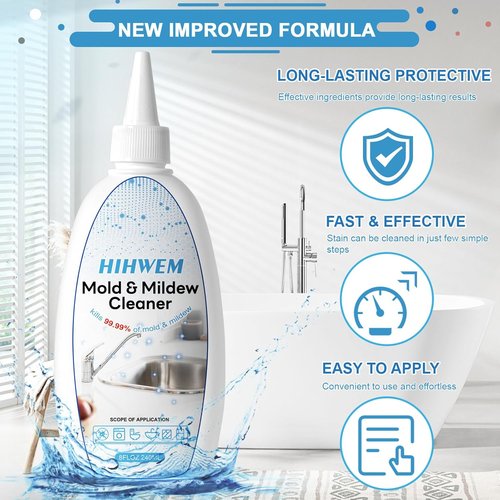 HIHWEM Mold & Mildew Remover Gel - Powerful Stain Cleaner for Washing Machines & Grout - 8 fl. oz.