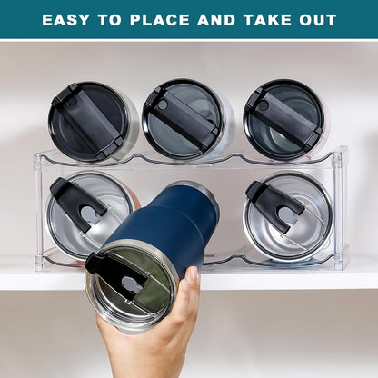Skiennix Stackable Water Bottle Organizer - Large Compartment for Stanley Tumblers | Clear 2-Tier Rack Holds 6 Bottles
