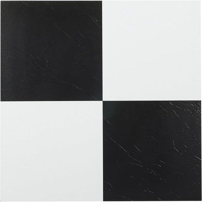 Achim Home Decor Nexus Self-Adhesive Vinyl Floor Tiles - 12" x 12", Black/White Pattern, Easy Peel & Stick DIY Flooring