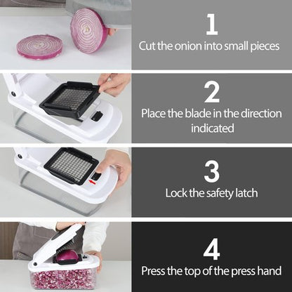 Cambom Vegetable Chopper - Multifunctional Food Dicer with 8 Blades & Container for Easy Prep