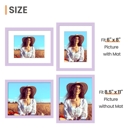 upsimples 8.5 By 11 Picture Frame, Display Pictures 6x8 with Mat or 8.5 x 11 Without, Wall Hanging Photo Frames, Purple, 1 Pack