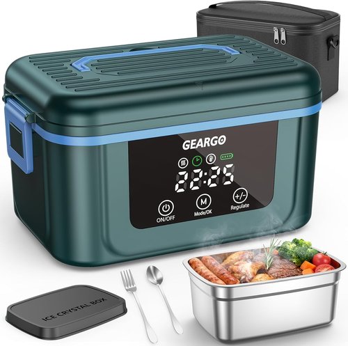 GEARGO Cordless Electric Lunch Box - 6.3 Cups, 24000mAh Rechargeable & 24-Hour Self-Heating