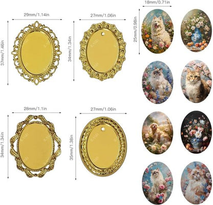 iLAND 1/12 Scale Dollhouse Accessories - 7 Miniature Frames with 14 Pictures | Classic Golden Décor