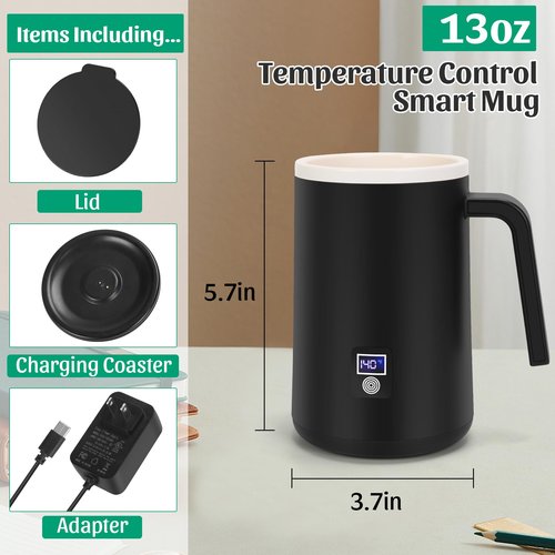 AZFUNN Self Heating Coffee Mug Temperature Control Smart Mug Electric Coffee Cup with 4.5 Hour Battery Life, Temperature Display, 122℉/140℉, Auto Shut Off, 13oz