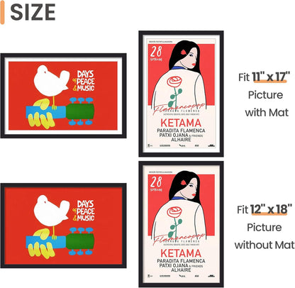 Upsimples 12x18 Picture Frame Set of 5 - Stylish Black Frames for 11x17 or 12x18 Photos