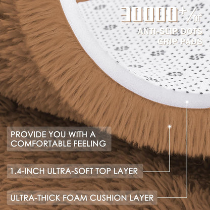 OLANLY Round Khaki Area Rug - Soft, Fluffy, Machine Washable 9 ft Circle Carpet for Bedroom & Living Room