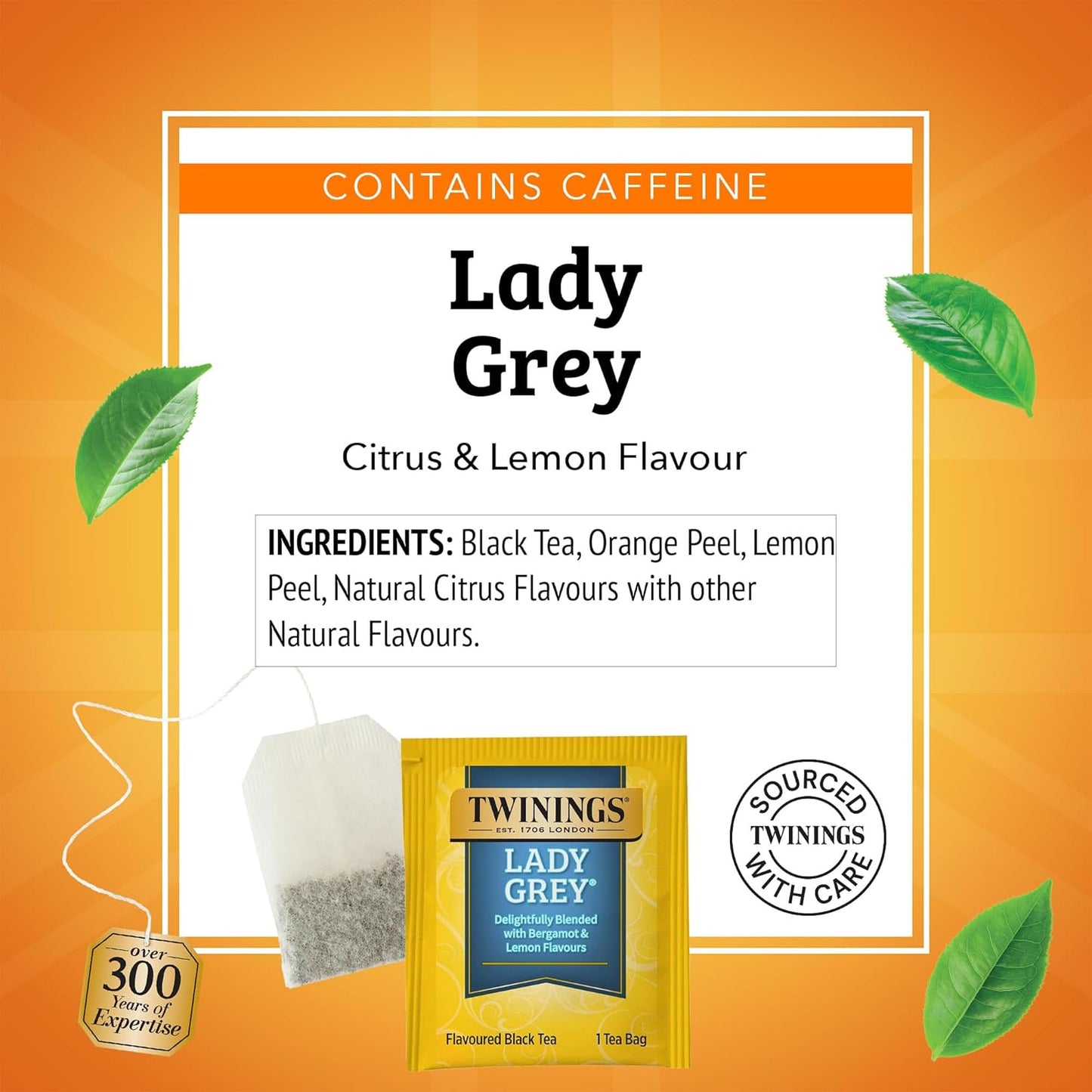 Twinings Lady Grey Black Tea - Individually Wrapped 100 Count | Fresh Orange & Lemon Peel Flavor, Enjoy Hot or Iced