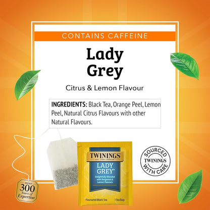 Twinings Lady Grey Black Tea - Individually Wrapped 100 Count | Fresh Orange & Lemon Peel Flavor, Enjoy Hot or Iced