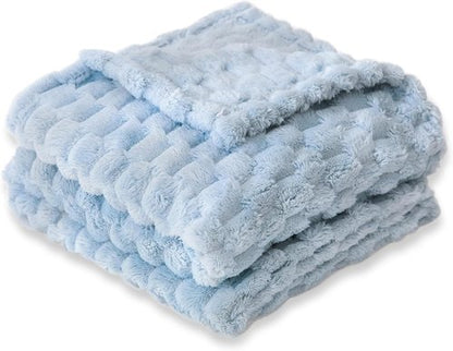HOMRITAR Baby Blanket - Soft Fluffy 3D Jacquard Fleece for Nursery & Stroller | 30 x 40 Inch, Blue