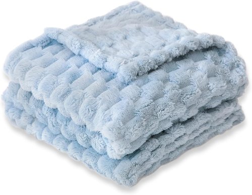 HOMRITAR Baby Blanket - Soft Fluffy 3D Jacquard Fleece for Nursery & Stroller | 30 x 40 Inch, Blue