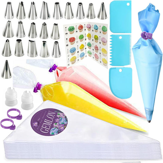 Skiennix Piping Bags and Tips Set - 100PCS Disposable 12 Inch Pastry Bags for Cake Decorating & Frosting