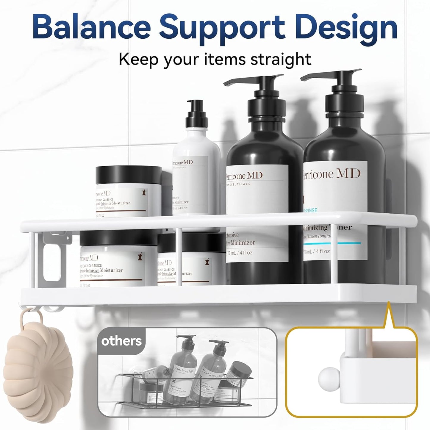YASONIC Shower Caddy - No Drill Wall-Mounted Organizer with Removable Hooks | Rust-Proof, White, 2 Pack