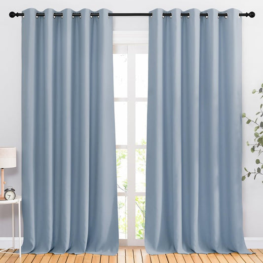 NICETOWN Blackout Living Room Curtains 102 inches Long, Grommet Thermal Window Treatments Room Divider Curtains Sound Reducing for Bedroom, W66 x L102, Vintage Blue, 2 Panels