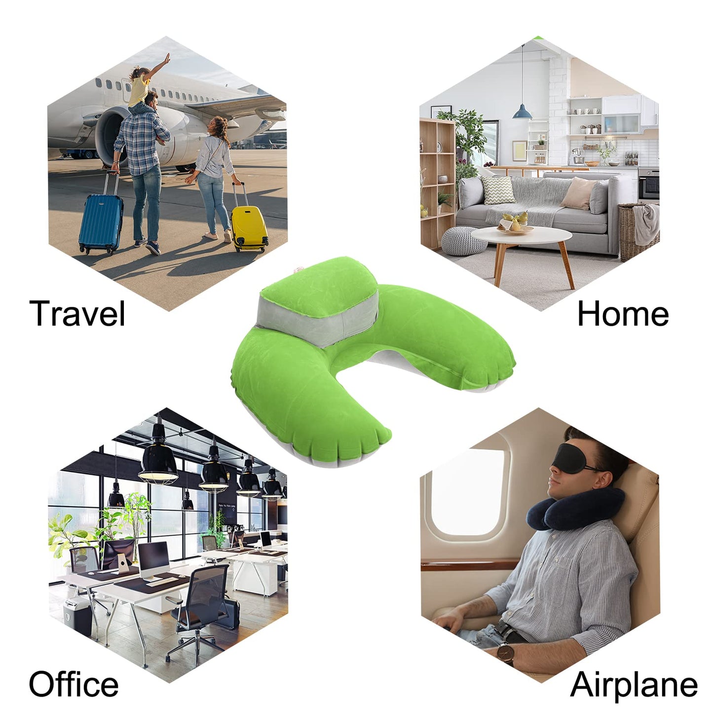 PATIKIL Travel Neck Pillow, U Shaped Pillow Portable Travel Neck Flight Pillow Includes Storage Pouch Eye Masking Earplugs for Airplane Office, Green