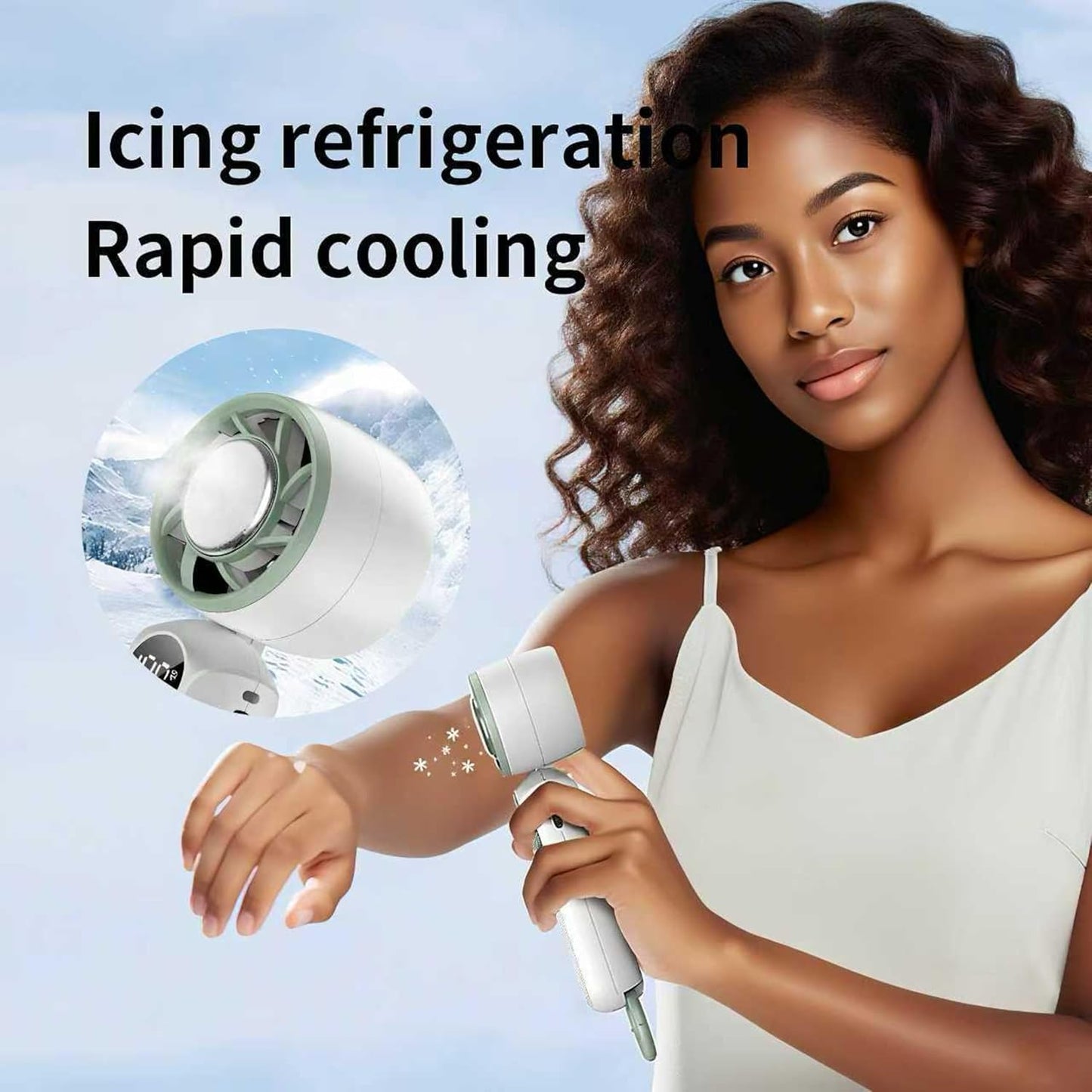 Skiennix Handheld Mini Fan - Portable Rechargeable Turbo Fan With Ice Cooler & Adjustable Speed | Foldable Hook & Lanyard