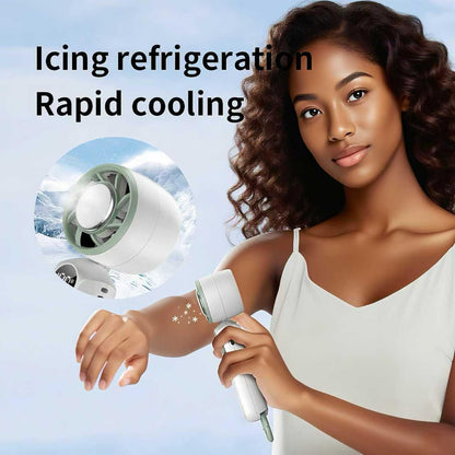 Skiennix Handheld Mini Fan - Portable Rechargeable Turbo Fan With Ice Cooler & Adjustable Speed | Foldable Hook & Lanyard